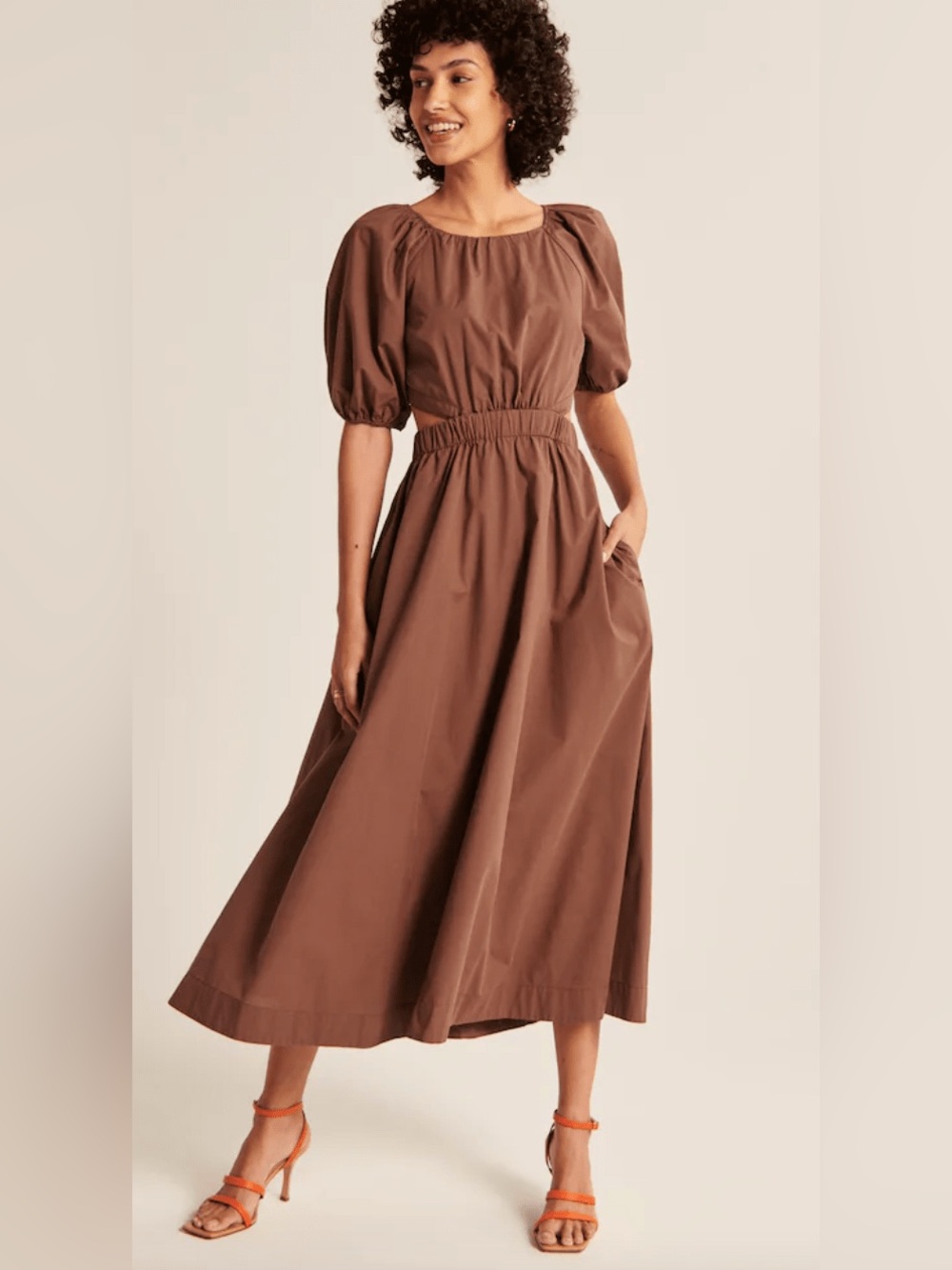 Abercrombie & Fitch Puff Sleeve Midi Dress with open back